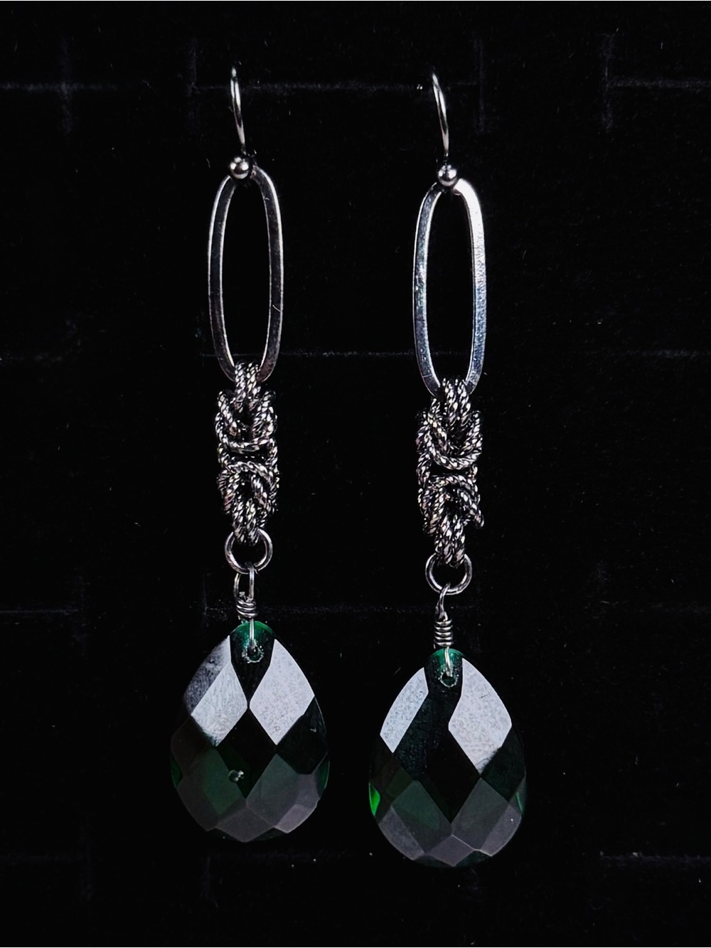 Gorgeous, gunmetal,, green reflective, costume dangle pierced earrings